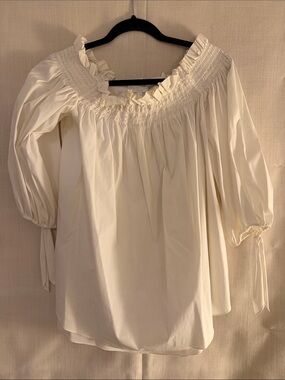 Caroline Constas Ivory Smocked Ruffle Peasant Blouse